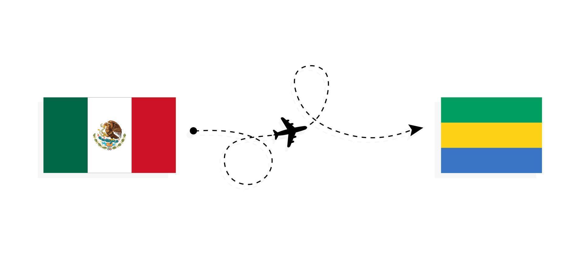 voo e viagem do méxico para o gabão pelo conceito de viagem de avião de passageiros vetor