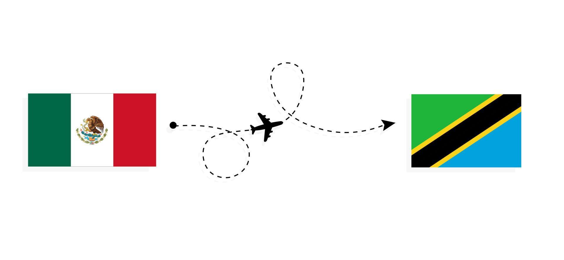 voo e viagem do méxico para a tanzânia pelo conceito de viagem de avião de passageiros vetor