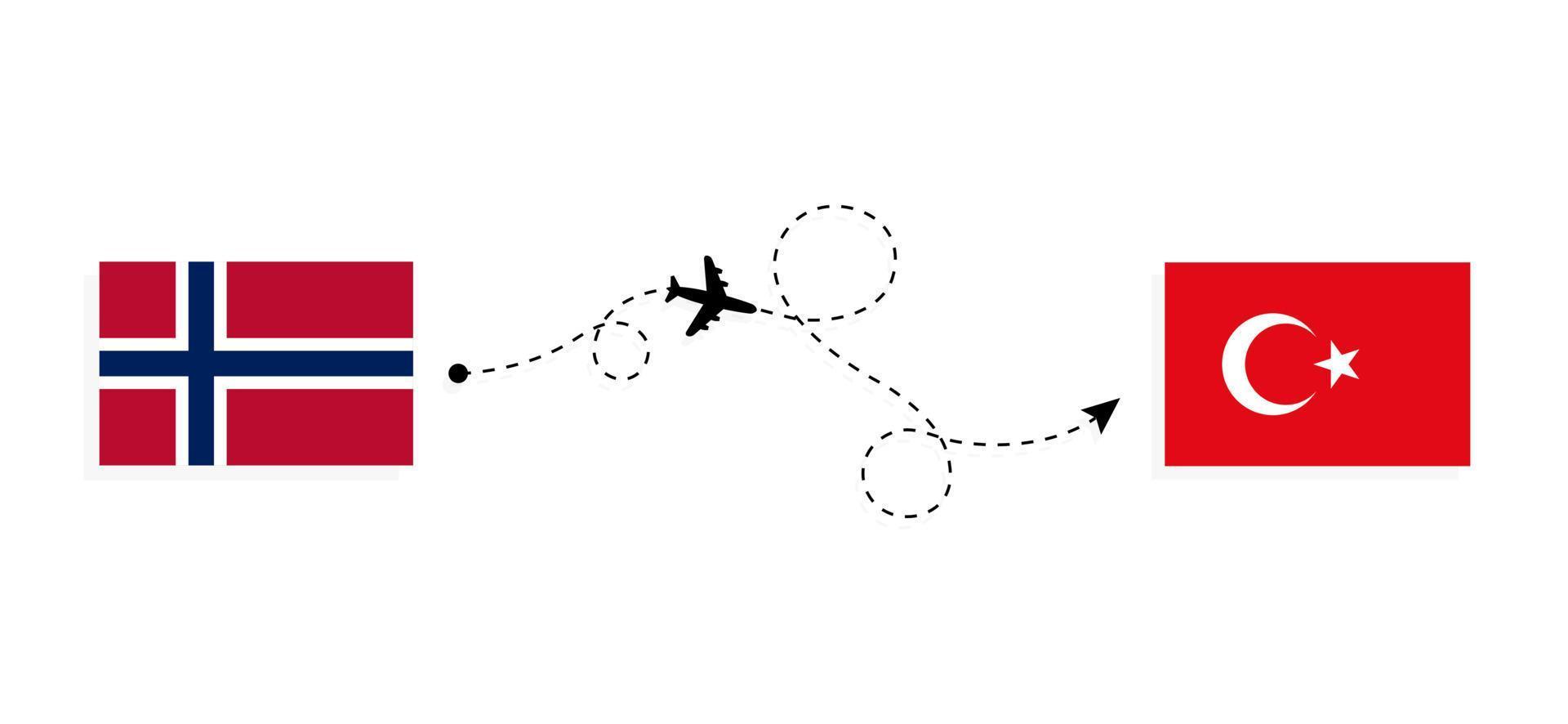 voo e viagem da noruega para a turquia pelo conceito de viagem de avião de passageiros vetor