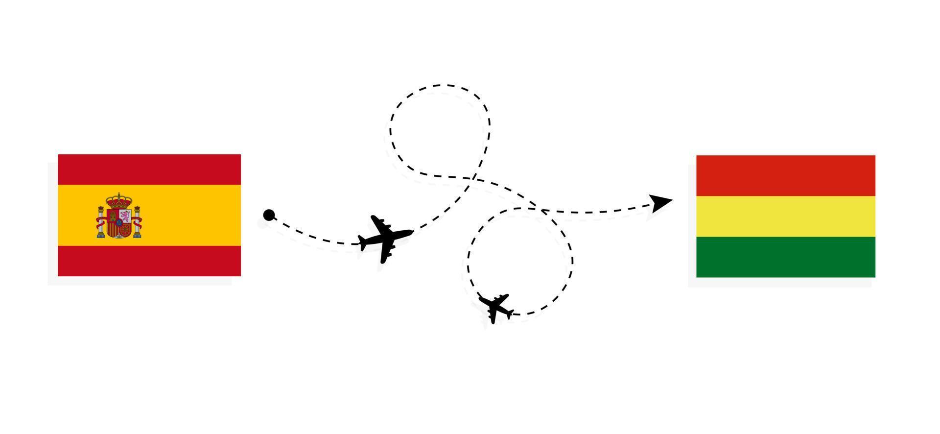 voo e viagem da espanha para a bolívia pelo conceito de viagem de avião de passageiros vetor