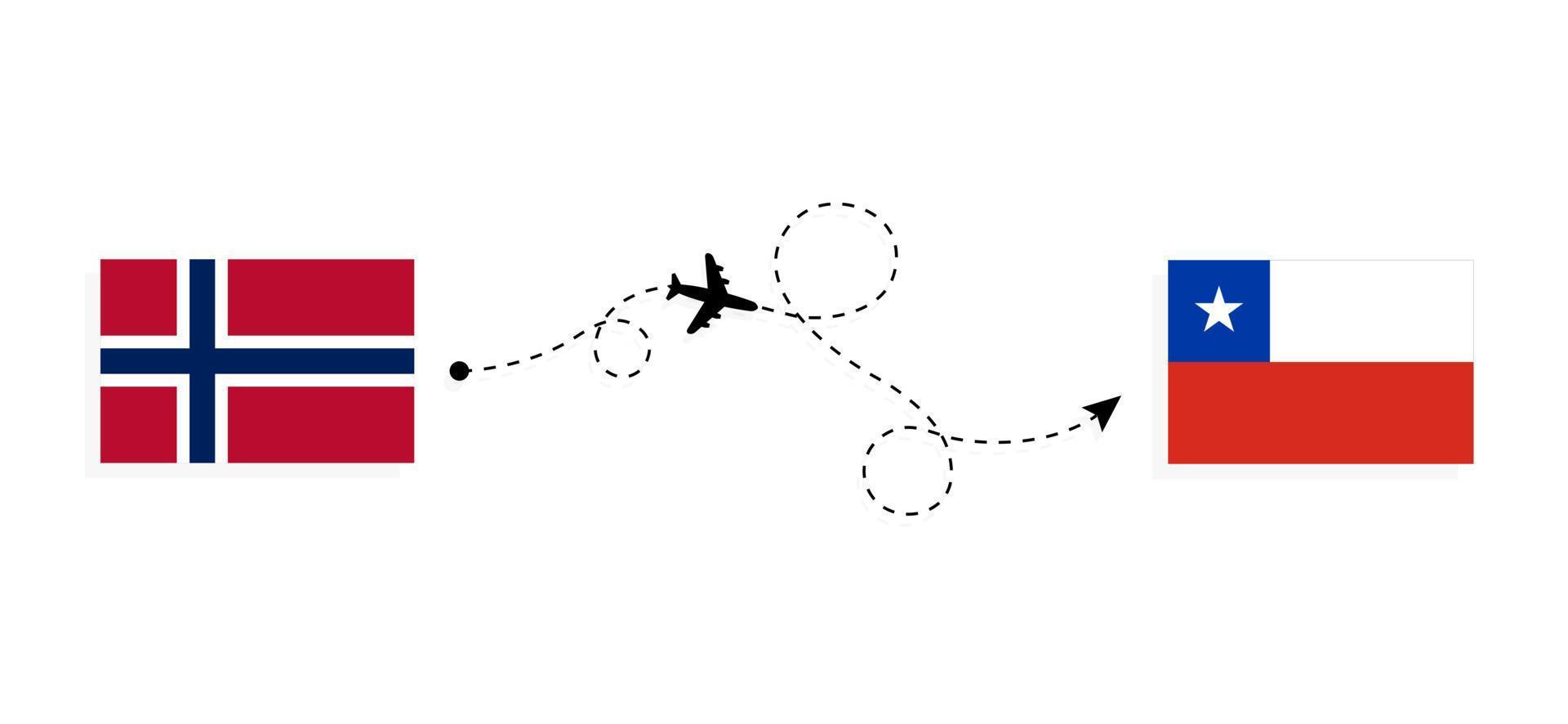 voo e viagem da noruega para o chile pelo conceito de viagem de avião de passageiros vetor