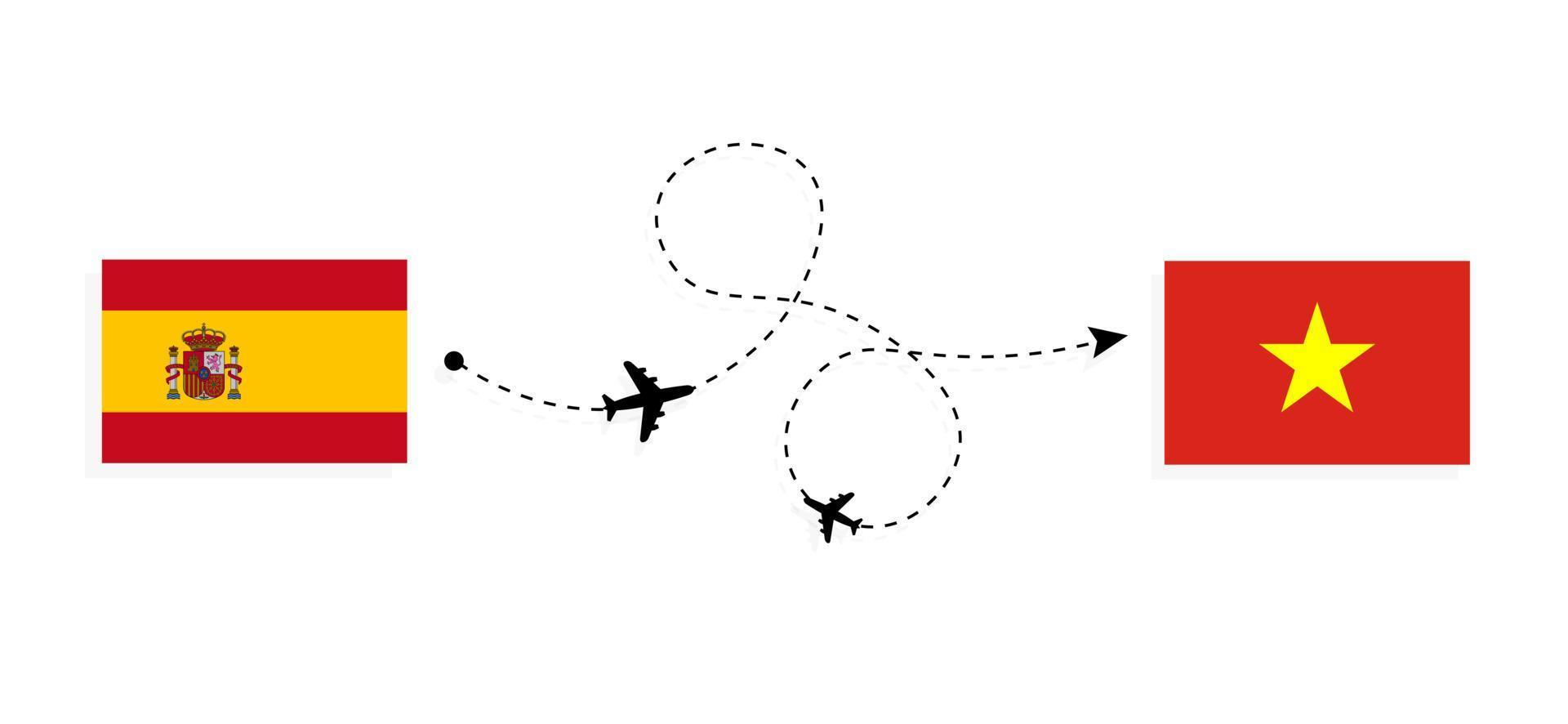 voo e viagem da espanha para o vietnã pelo conceito de viagem de avião de passageiros vetor