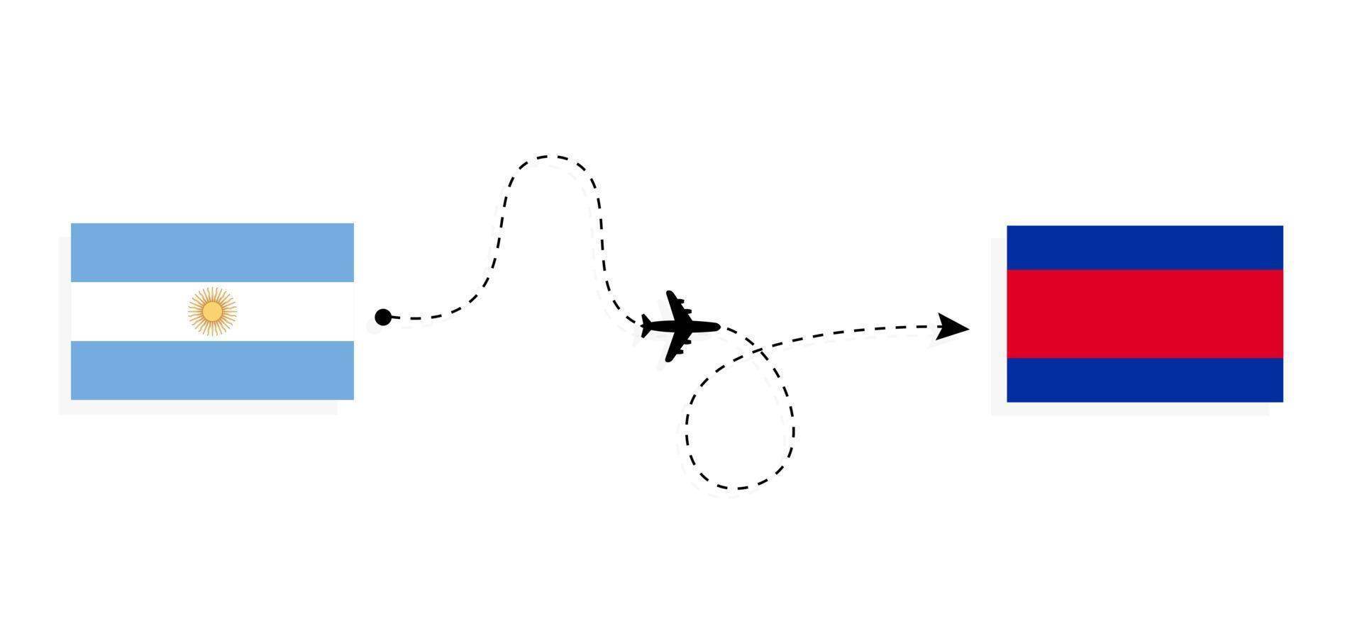 voo e viagem da argentina para o camboja pelo conceito de viagem de avião de passageiros vetor