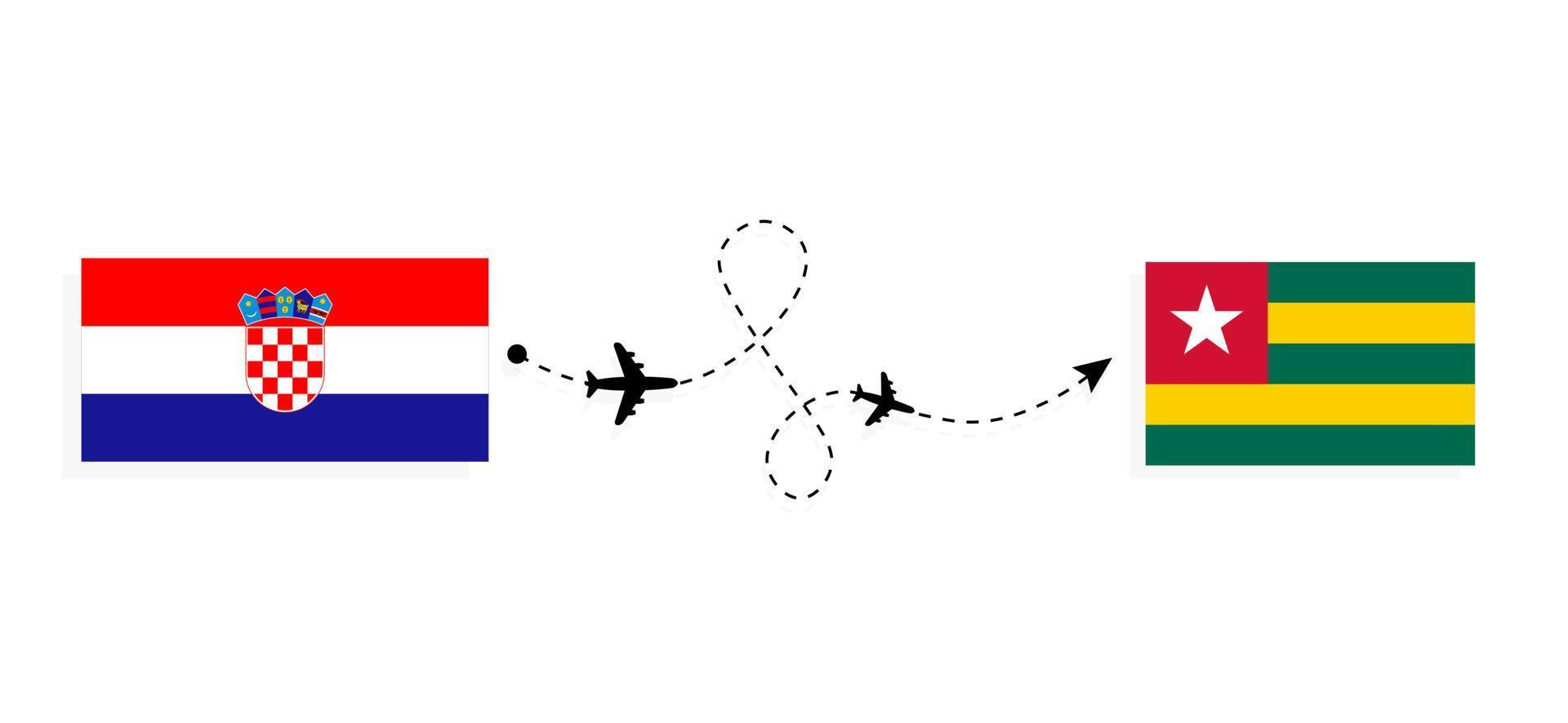 voo e viagem da croácia para o togo pelo conceito de viagem de avião de passageiros vetor