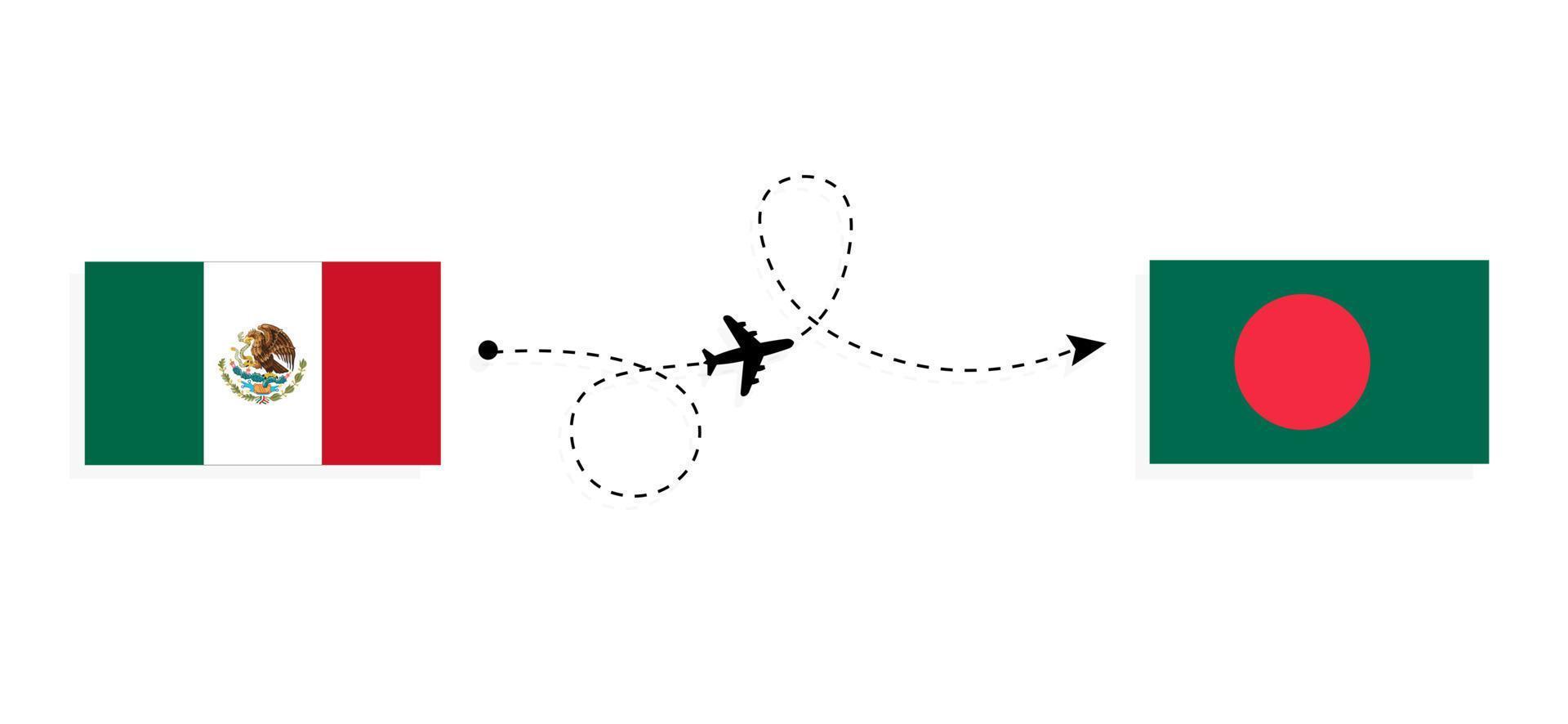 voo e viagem do méxico para bangladesh pelo conceito de viagem de avião de passageiros vetor