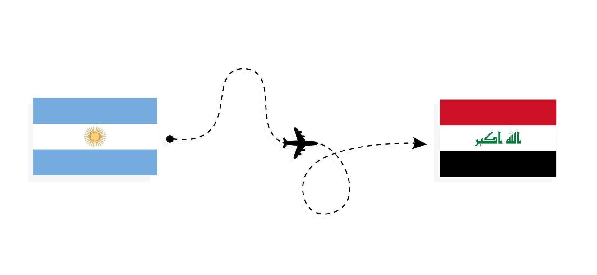 voo e viagem da argentina para o iraque pelo conceito de viagem de avião de passageiros vetor