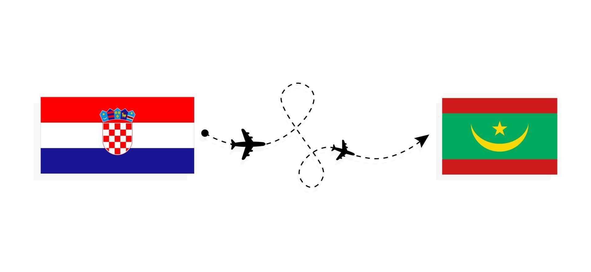 voo e viagem da croácia para a mauritânia pelo conceito de viagem de avião de passageiros vetor