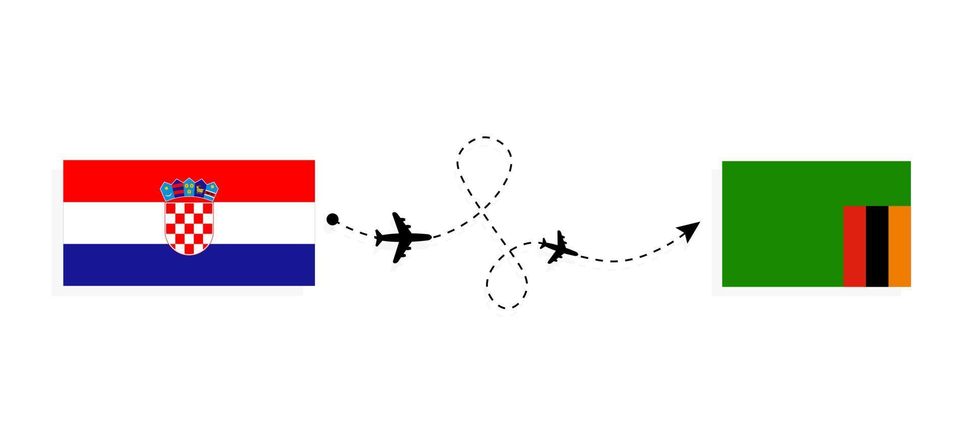 voo e viagem da croácia para a zâmbia pelo conceito de viagem de avião de passageiros vetor