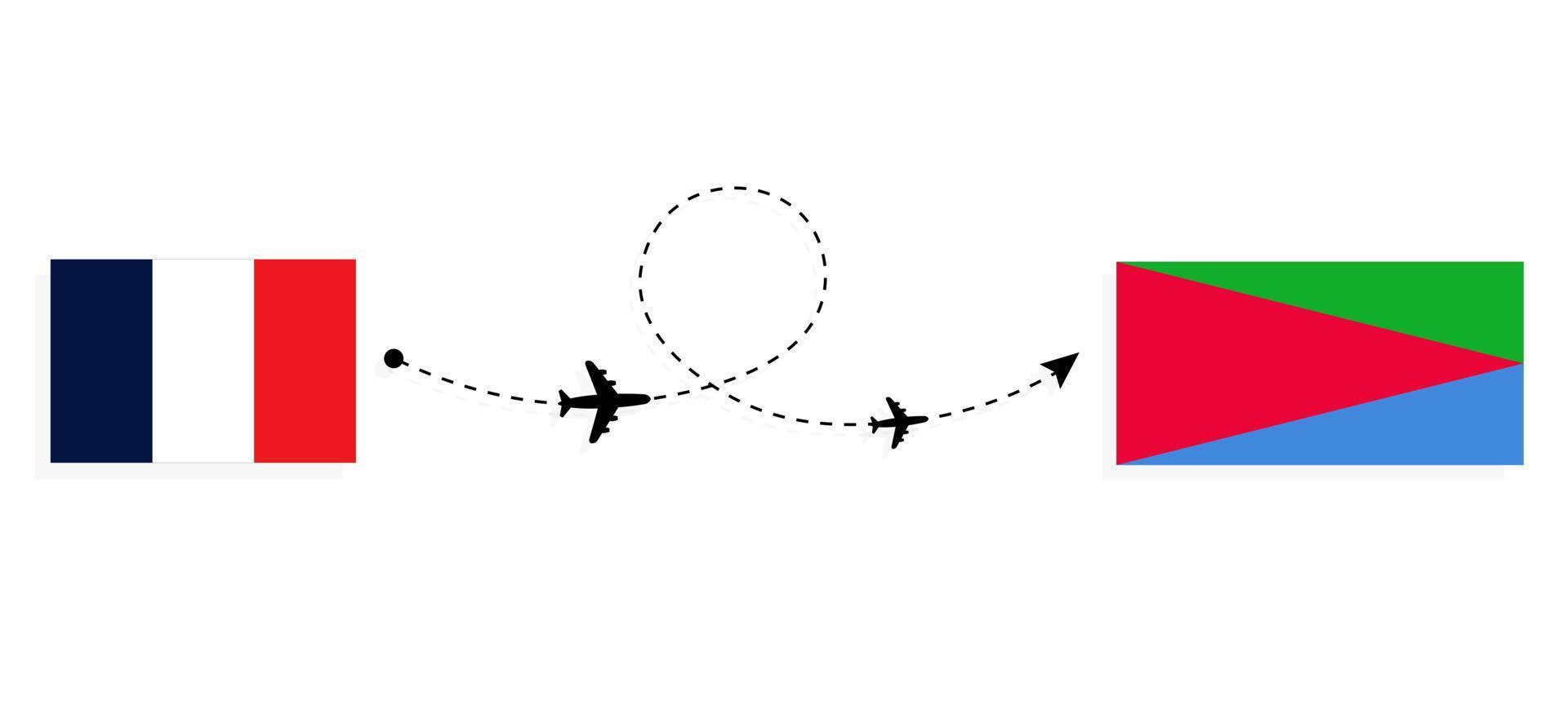 voo e viagem da frança para a eritreia pelo conceito de viagem de avião de passageiros vetor