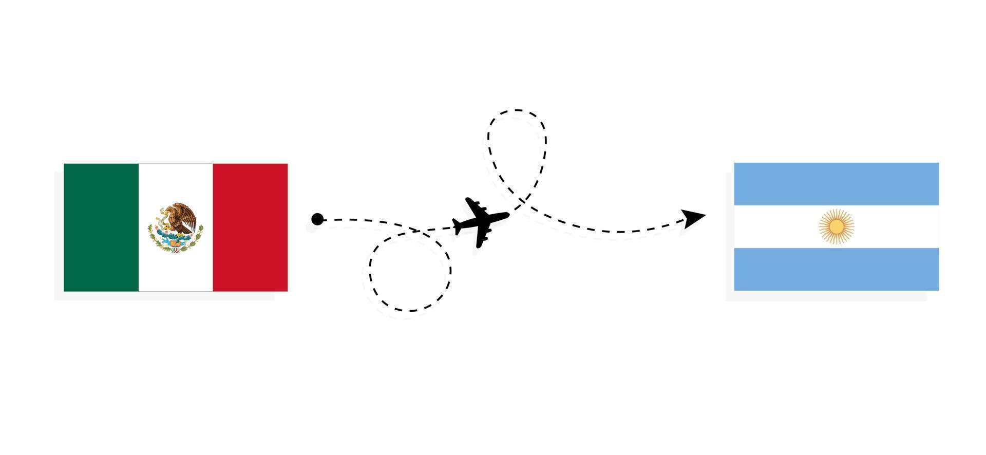 voo e viagem do méxico para a argentina pelo conceito de viagem de avião de passageiros vetor