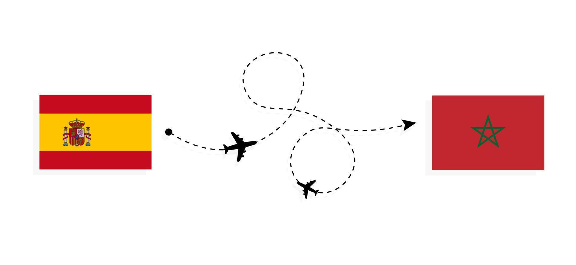 voo e viagem da espanha para marrocos pelo conceito de viagens de avião de passageiros vetor