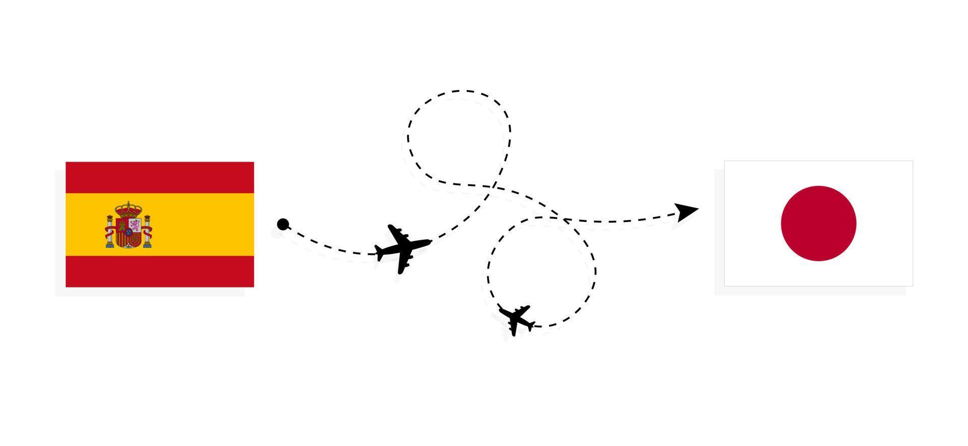 voo e viagem da espanha para o japão pelo conceito de viagens de avião de passageiros vetor