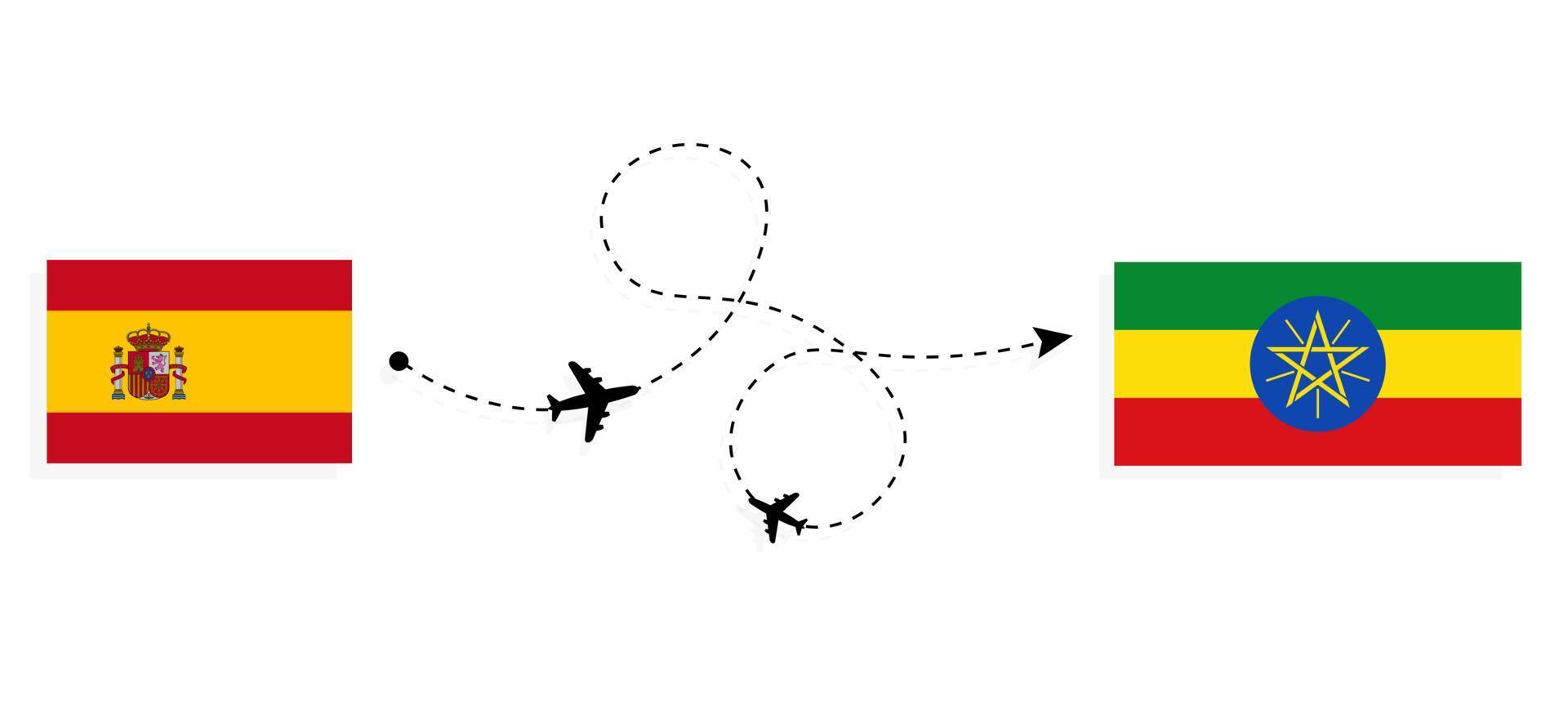 voo e viagem da espanha para a etiópia pelo conceito de viagem de avião de passageiros vetor