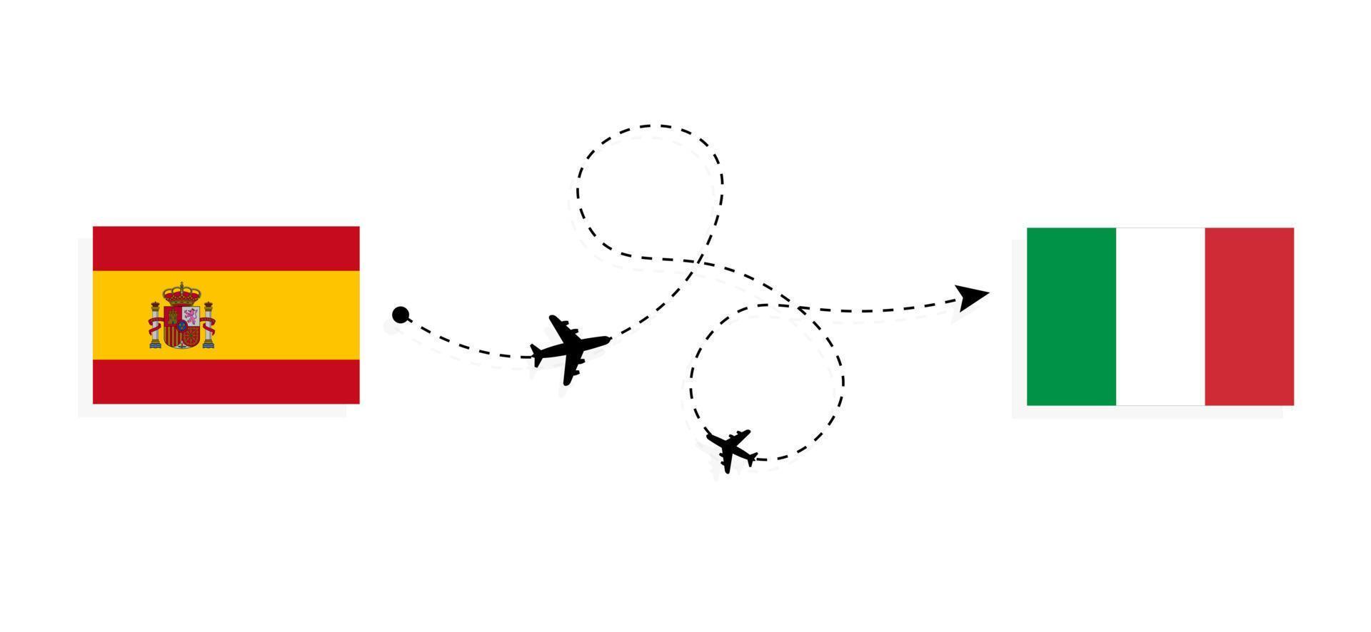 voo e viagem da espanha para a itália pelo conceito de viagens de avião de passageiros vetor