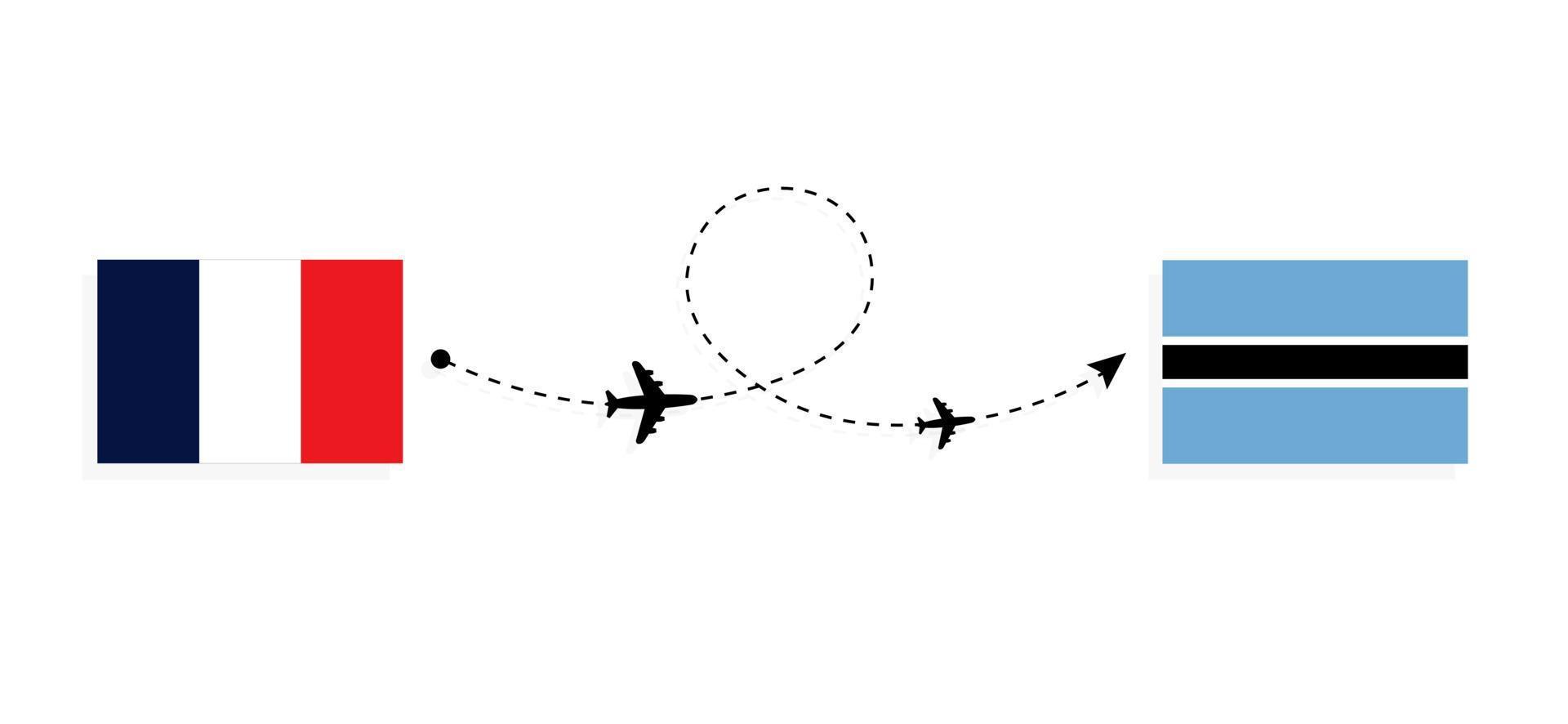voo e viagem da frança para o botswana pelo conceito de viagem de avião de passageiros vetor
