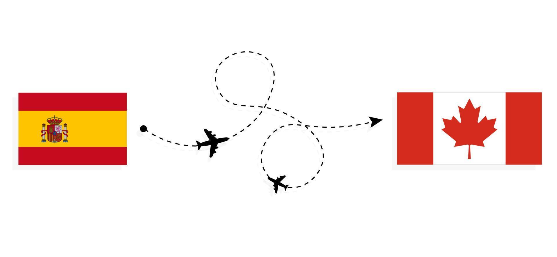 voo e viagem da espanha para o canadá pelo conceito de viagem de avião de passageiros vetor