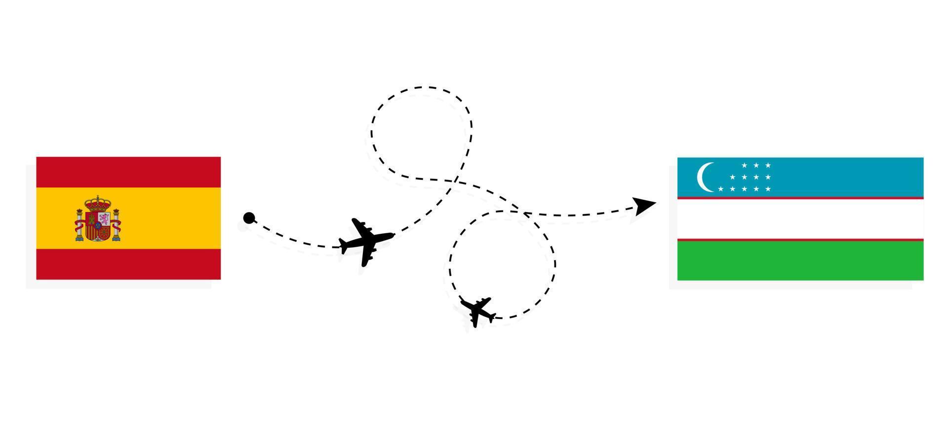 voo e viagem da espanha para o uzbequistão pelo conceito de viagem de avião de passageiros vetor