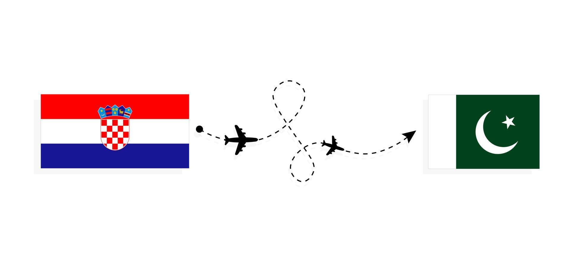 voo e viagem da croácia para o paquistão pelo conceito de viagem de avião de passageiros vetor