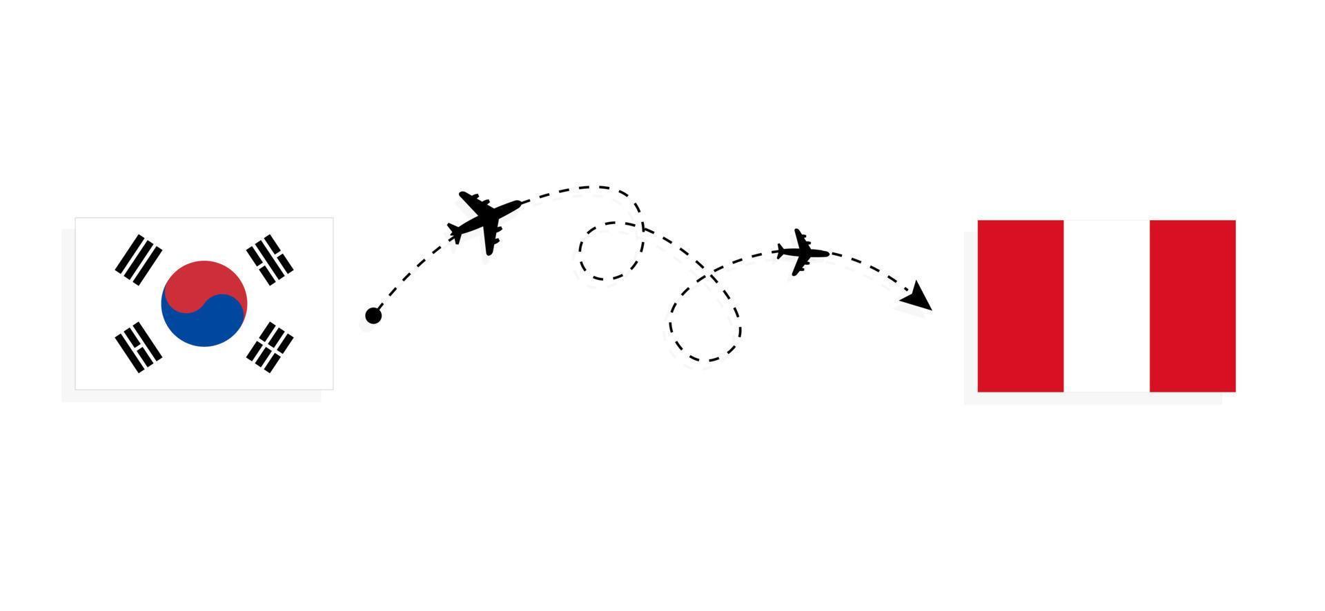 voo e viagem da coreia do sul para o peru pelo conceito de viagem de avião de passageiros vetor