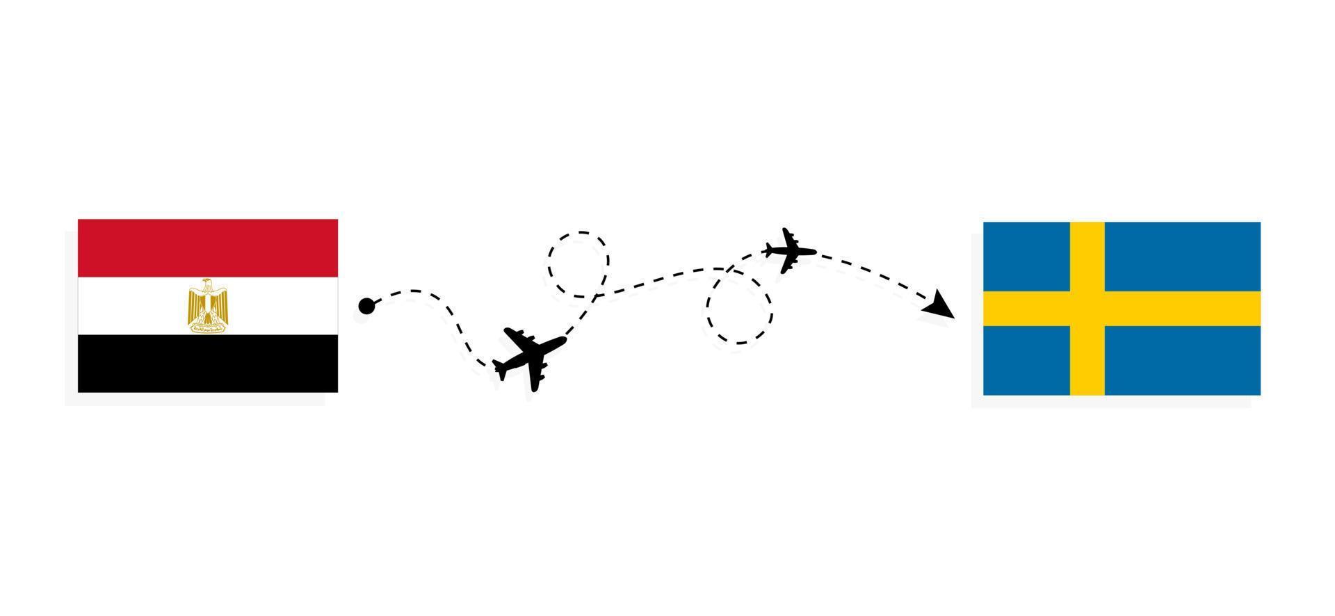 voo e viagem do Egito para a Suécia pelo conceito de viagens de avião de passageiros vetor