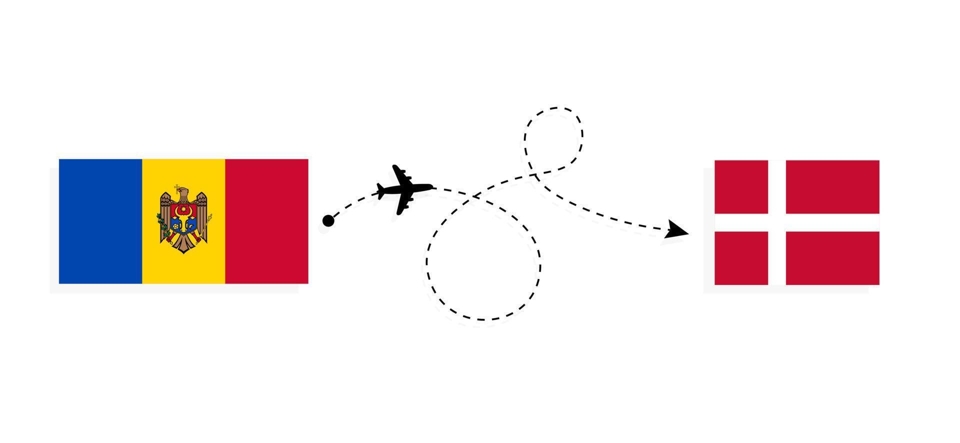 voo e viagem da moldávia para a dinamarca pelo conceito de viagens de avião de passageiros vetor