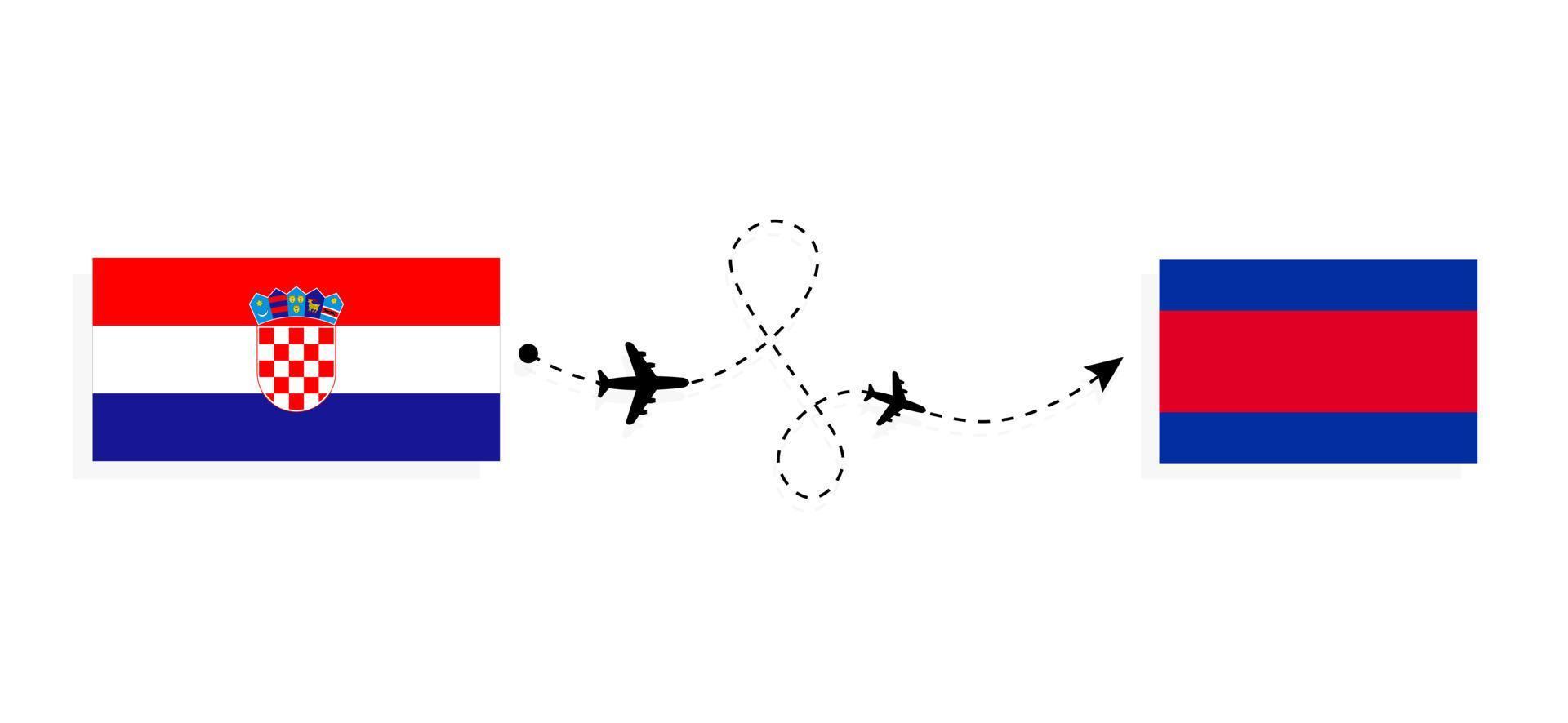 voo e viagem da croácia para o camboja pelo conceito de viagens de avião de passageiros vetor