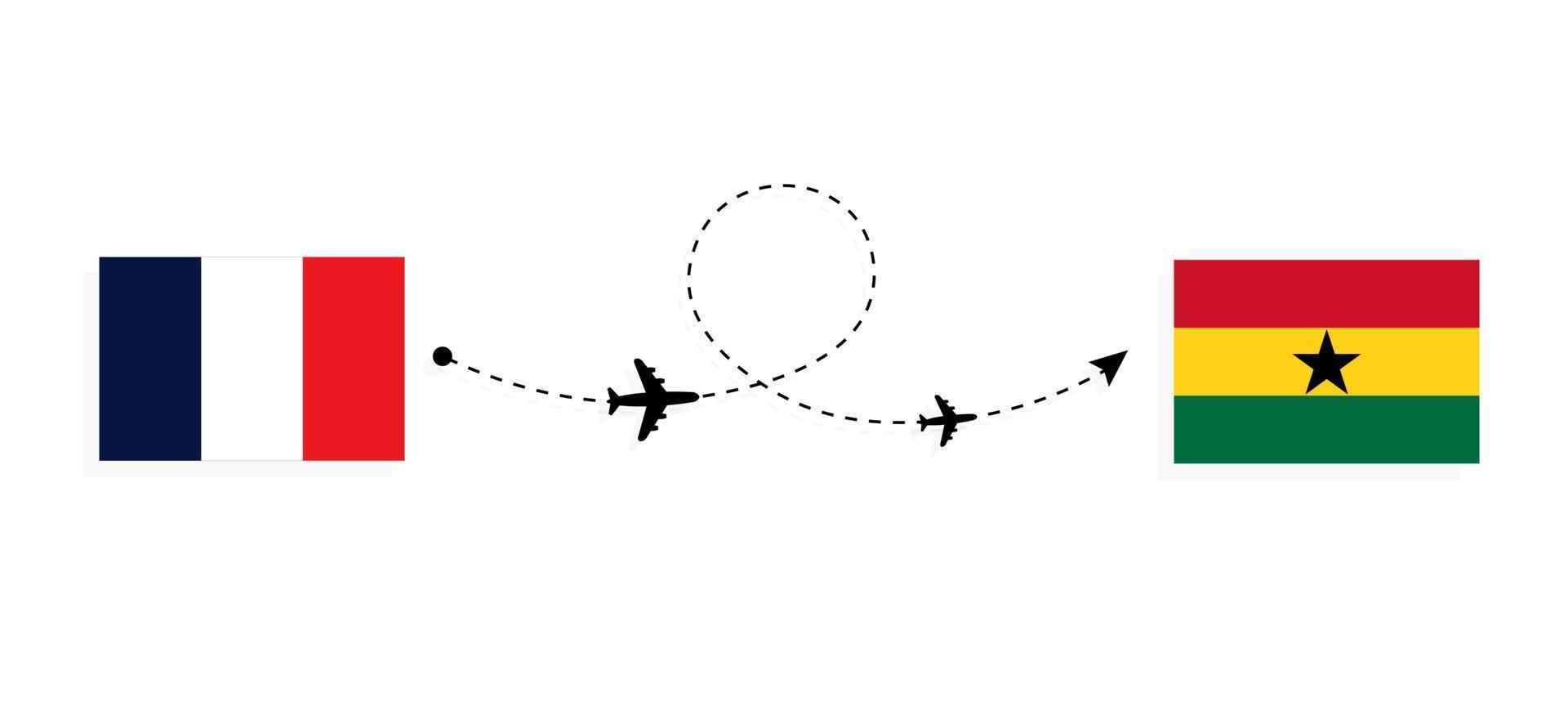 voo e viagem da frança para gana pelo conceito de viagem de avião de passageiros vetor