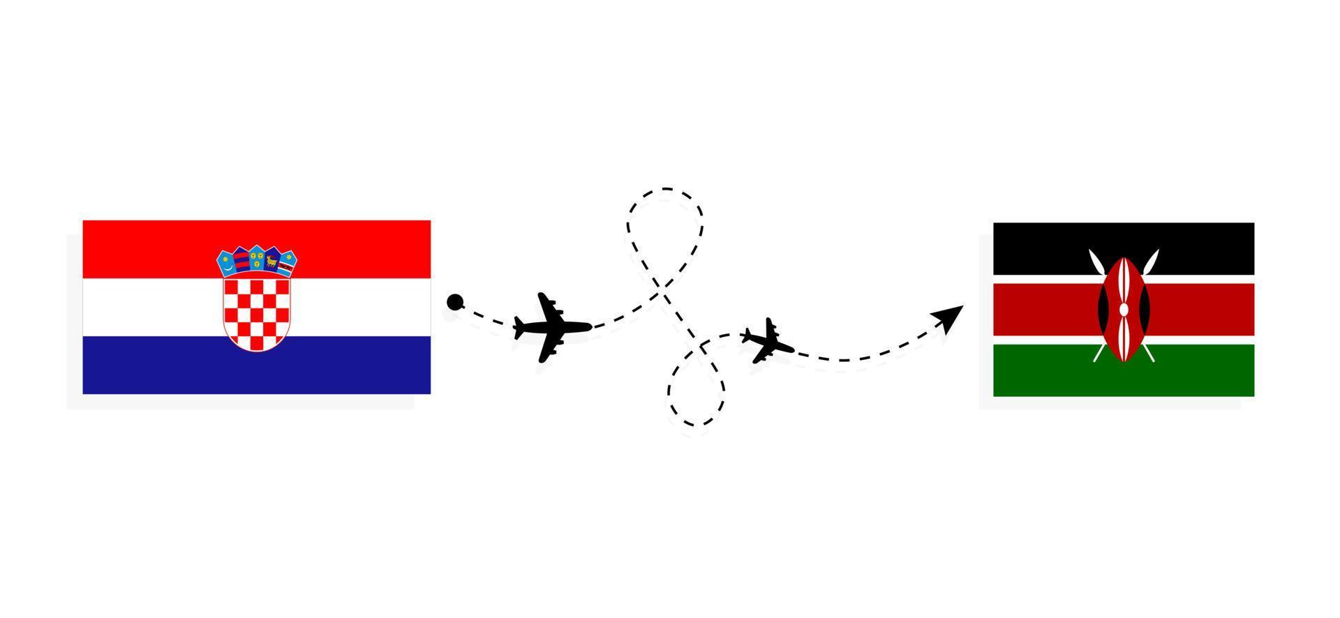 voo e viagem da croácia para o quênia pelo conceito de viagem de avião de passageiros vetor