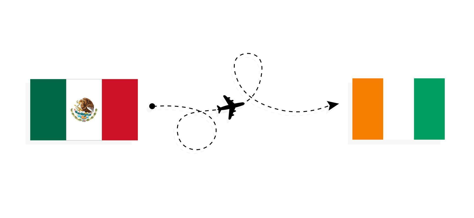 voo e viagem do méxico para a costa do marfim pelo conceito de viagem de avião de passageiros vetor