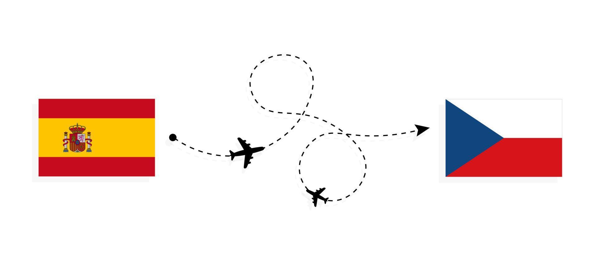 voo e viagem da espanha para a tchequia pelo conceito de viagens de avião de passageiros vetor