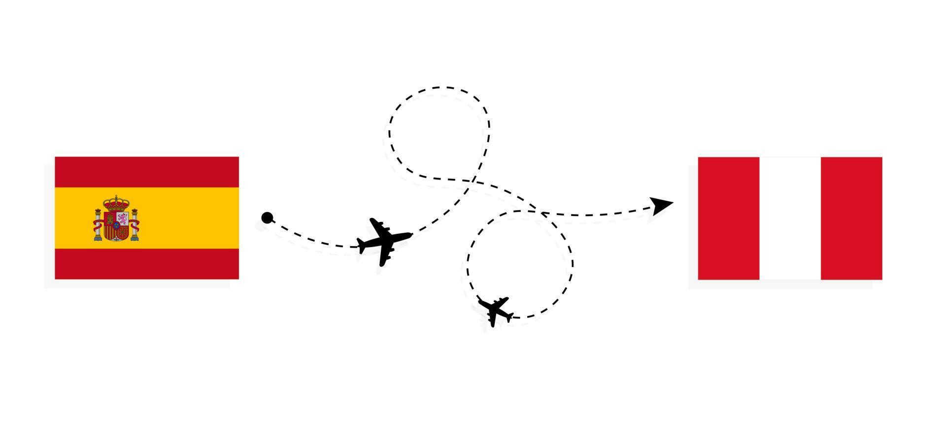 voo e viagem da espanha para o peru pelo conceito de viagem de avião de passageiros vetor