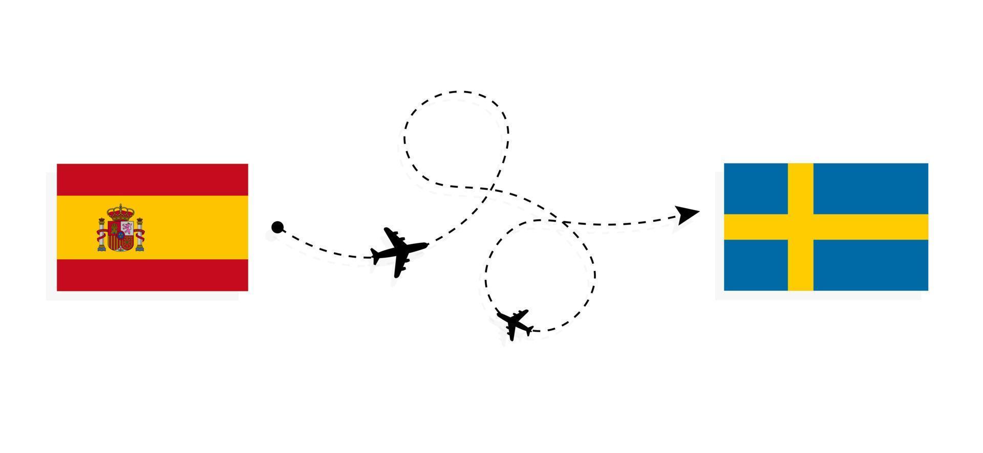 voo e viagem da espanha para a suécia pelo conceito de viagem de avião de passageiros vetor