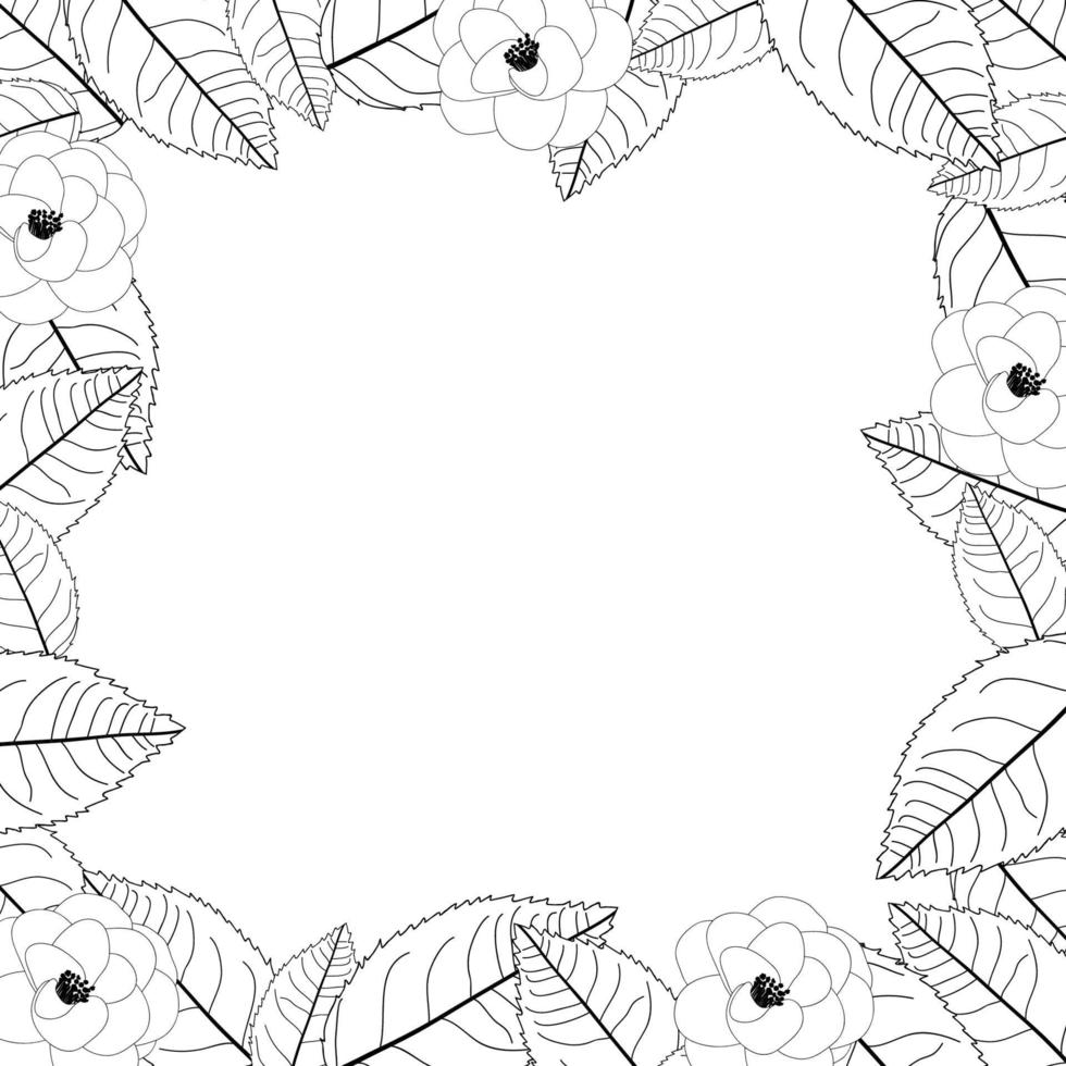 borda de quadro de contorno de flor de camélia vetor