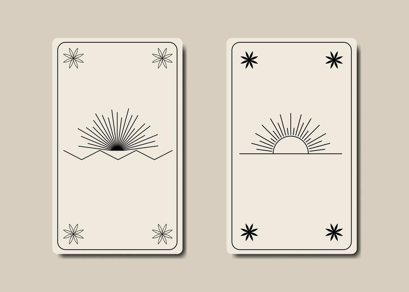 definir cartas de tarô mágicas, velho estilo boho de sol mágico branco, sinal de geometria sagrada, símbolos espirituais esotéricos, flor da vida. raios de sol, radiante. fundo branco de coleção de vetor preto