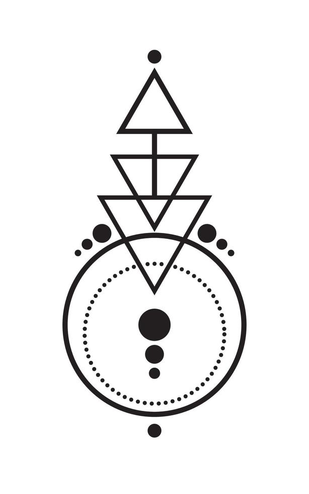 tatuagem geométrica abstrata, design de logotipo mágico, astrologia, alquimia, estilo boho. sinal místico preto com formas geométricas. ilustração vetorial isolada no fundo branco vetor