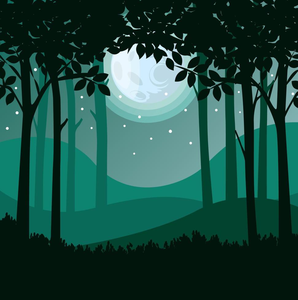 silhueta de floresta com ilustração moonlight.vector vetor