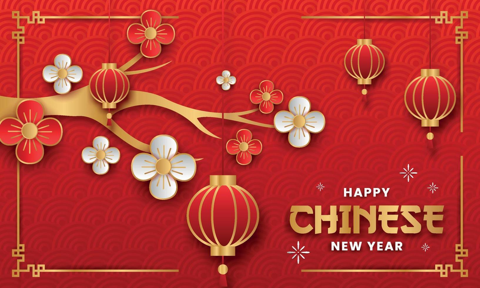 feliz ano novo chinês design de vetor de estilo de papel. panfleto ou cartaz de ano novo chinês com tema de lanterna e nuvem chinesa.