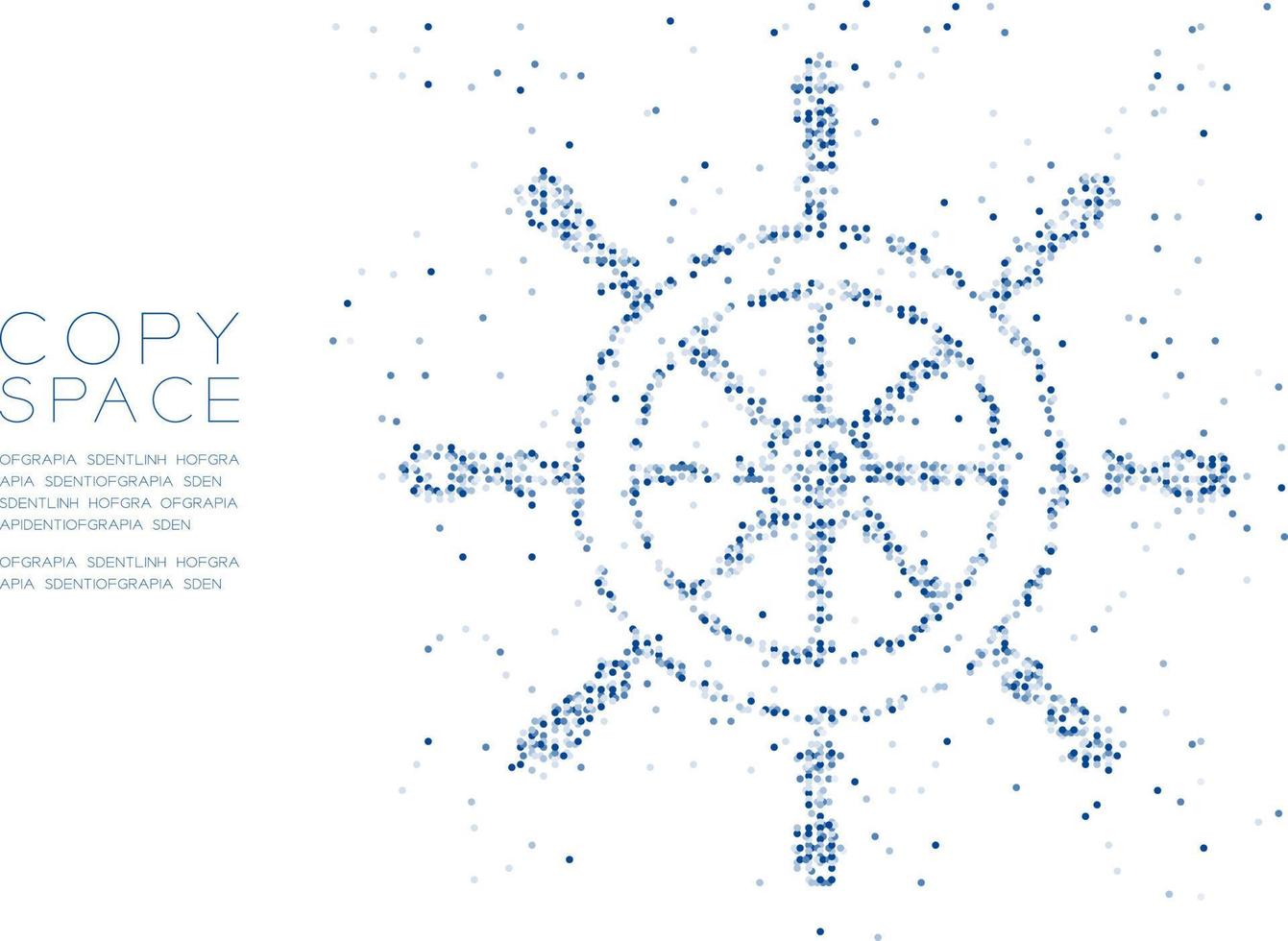círculo geométrico abstrato ponto molécula partícula padrão navio forma de volante, tecnologia vr animal aquático e conceito de vida marinha ilustração de cor azul isolada no fundo branco, copie o espaço vetor
