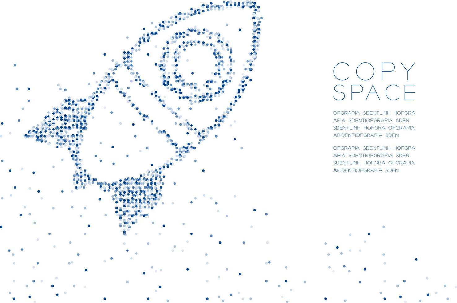 círculo geométrico abstrato ponto molécula partícula padrão dos desenhos animados foguete forma de nave espacial, conceito de exploração espacial de tecnologia vr ilustração de cor azul isolada no fundo branco com espaço de cópia vetor