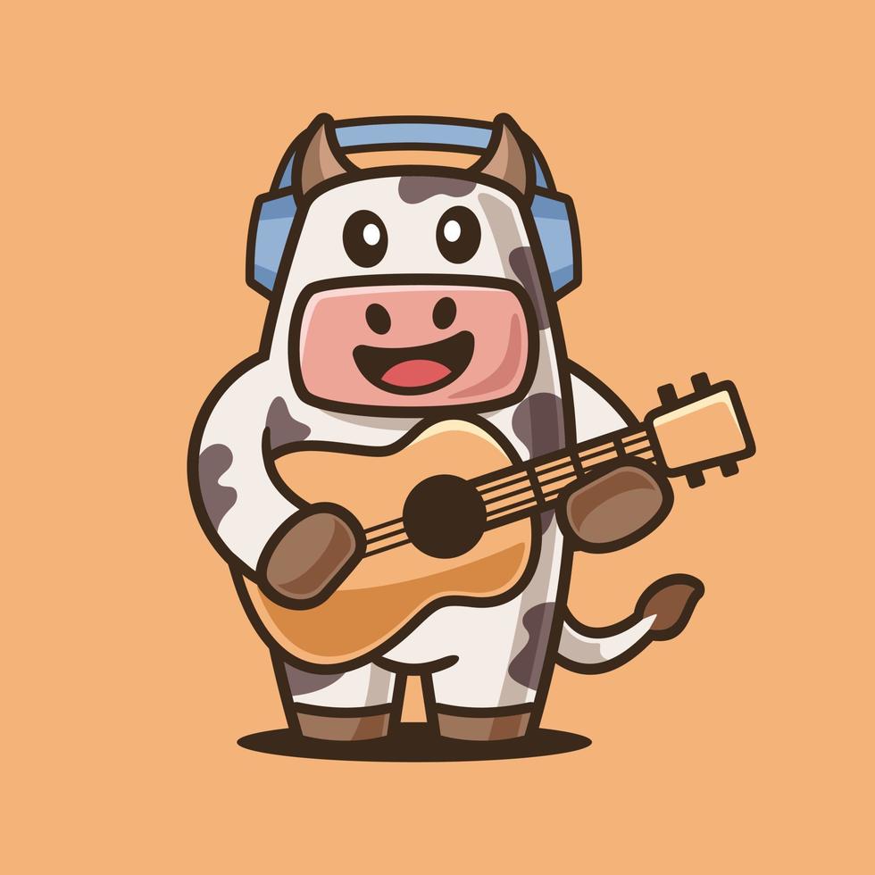 vaca de desenho animado tocando violão vetor