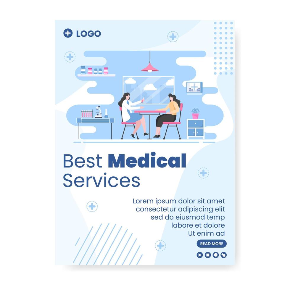 modelo de pôster de check-up médico ilustração de design plano de saúde editável de fundo quadrado para mídia social, cartão de felicitações ou web vetor
