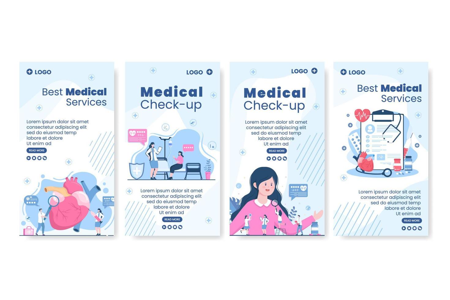 modelo de histórias de check-up médico ilustração de design plano de saúde editável de fundo quadrado para mídia social, cartão de felicitações ou web vetor