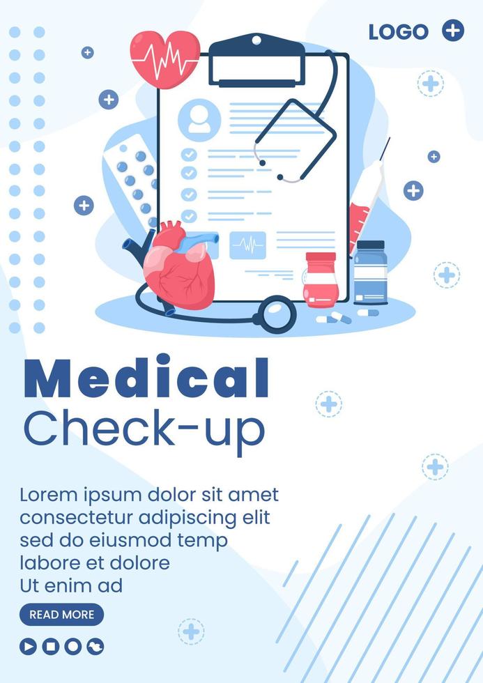 modelo de folheto de check-up médico ilustração de design plano de saúde editável de fundo quadrado para mídia social, cartão de felicitações ou web vetor