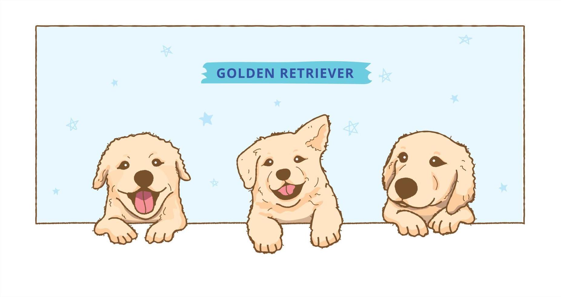 quadro de fundo de ilustração de golden retriever dos desenhos animados vetor