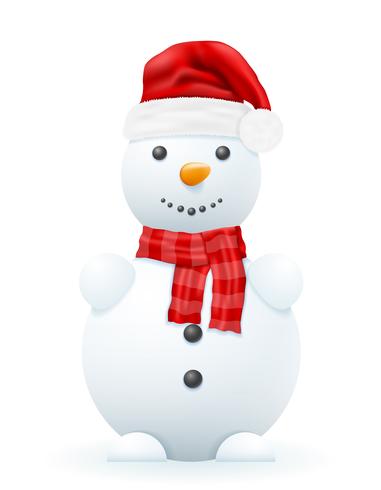 boneco de neve em uma ilustração do vetor de chapéu de Papai Noel vermelho