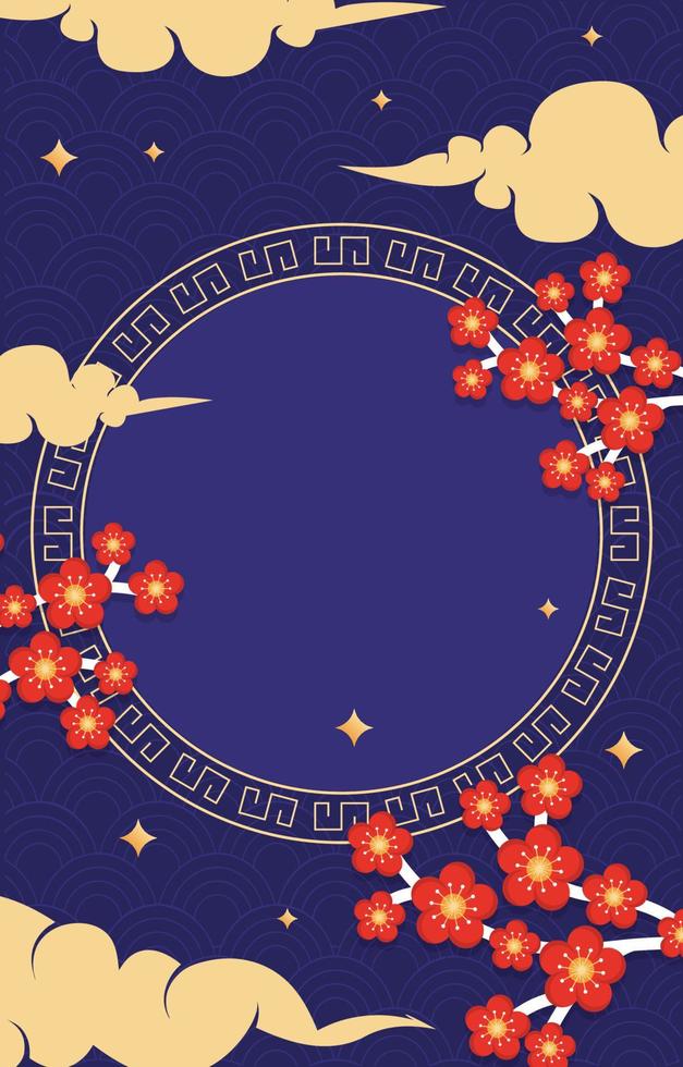 flor nuvem feliz ano novo chinês celebração cartão azul vetor
