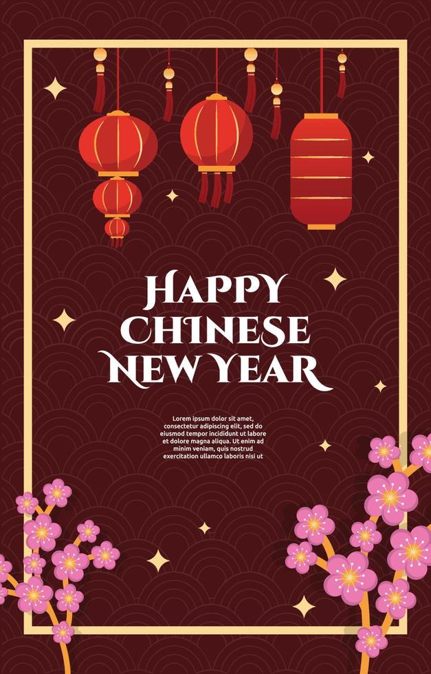 lanterna flor feliz china celebração do ano novo chinês cartão vermelho vetor