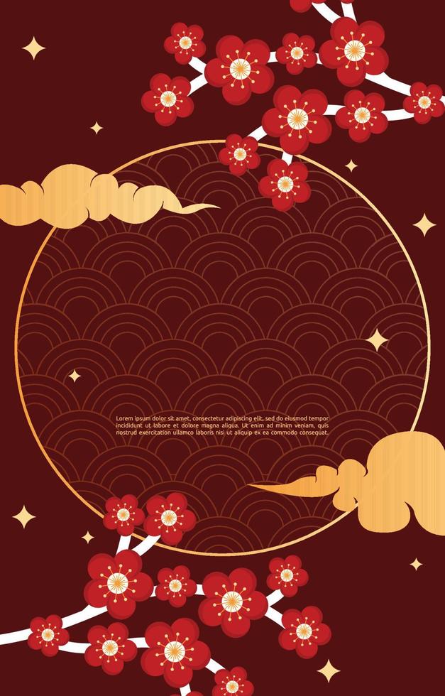 flor nuvem feliz ano novo chinês celebração cartão vermelho vetor