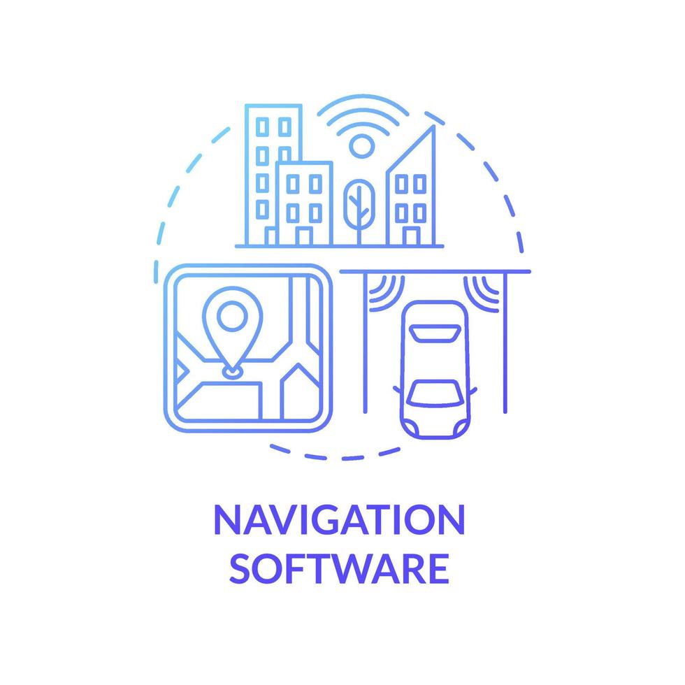 ícone de conceito gradiente azul do software de navegação. transporte público. digitalização da ilustração de linha fina de ideia abstrata de sistema de transporte. desenho de cor de contorno isolado de vetor