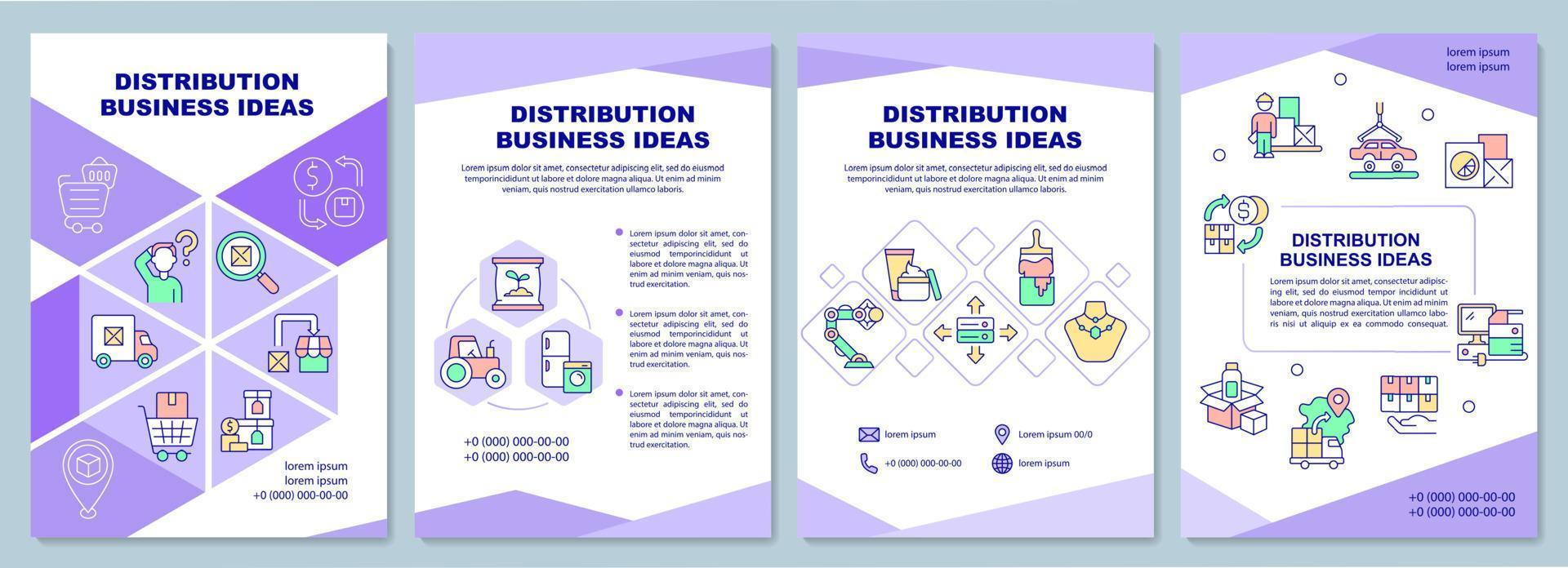 modelo de folheto de ideias de negócios de distribuição. comércio atacadista. folheto, livreto, impressão de folheto, design de capa com ícones lineares. layouts vetoriais para apresentação, relatórios anuais, páginas de anúncios vetor